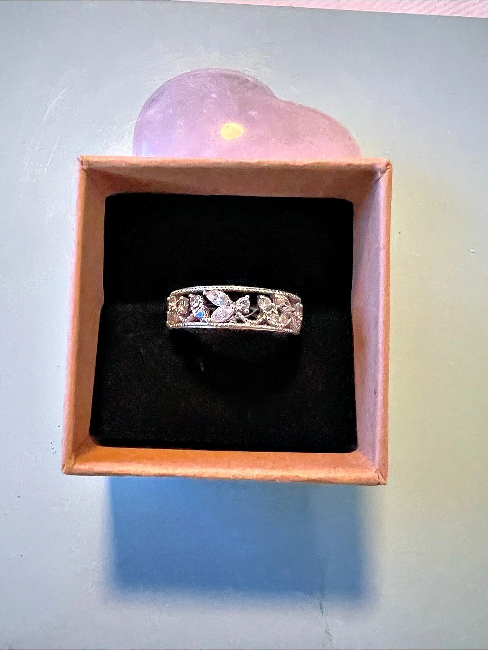 Signed CZ 925 Silver Floral Openwork Ring Like New